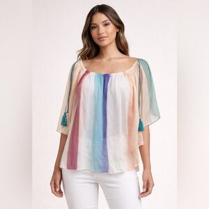 Forever 21 Sheer Pastel Stripe Peasant Blouse – Size Medium